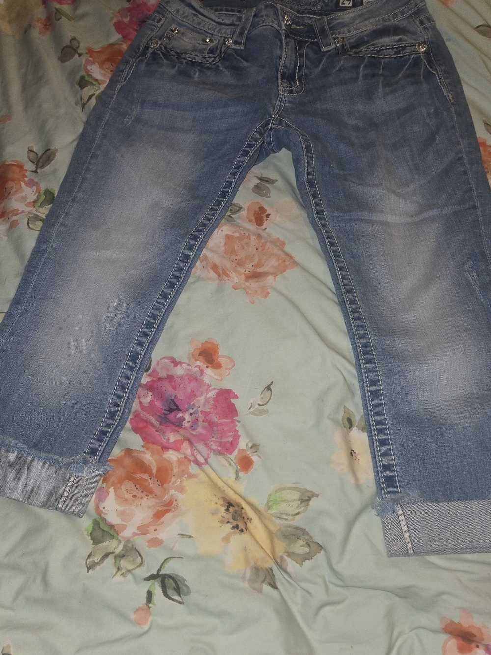 Miss Me Light Blue Cropped Jeans with Rolled Cuffs
